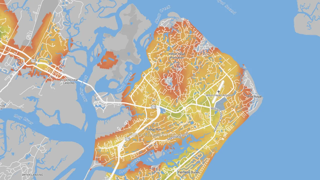 Bike Grade map of 29926, SC