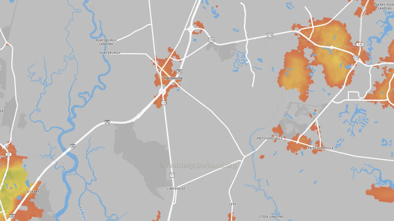 Bike Grade map of 29927, SC