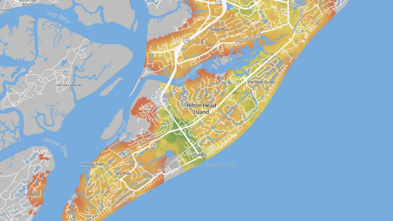Bike Grade map of 29928, SC