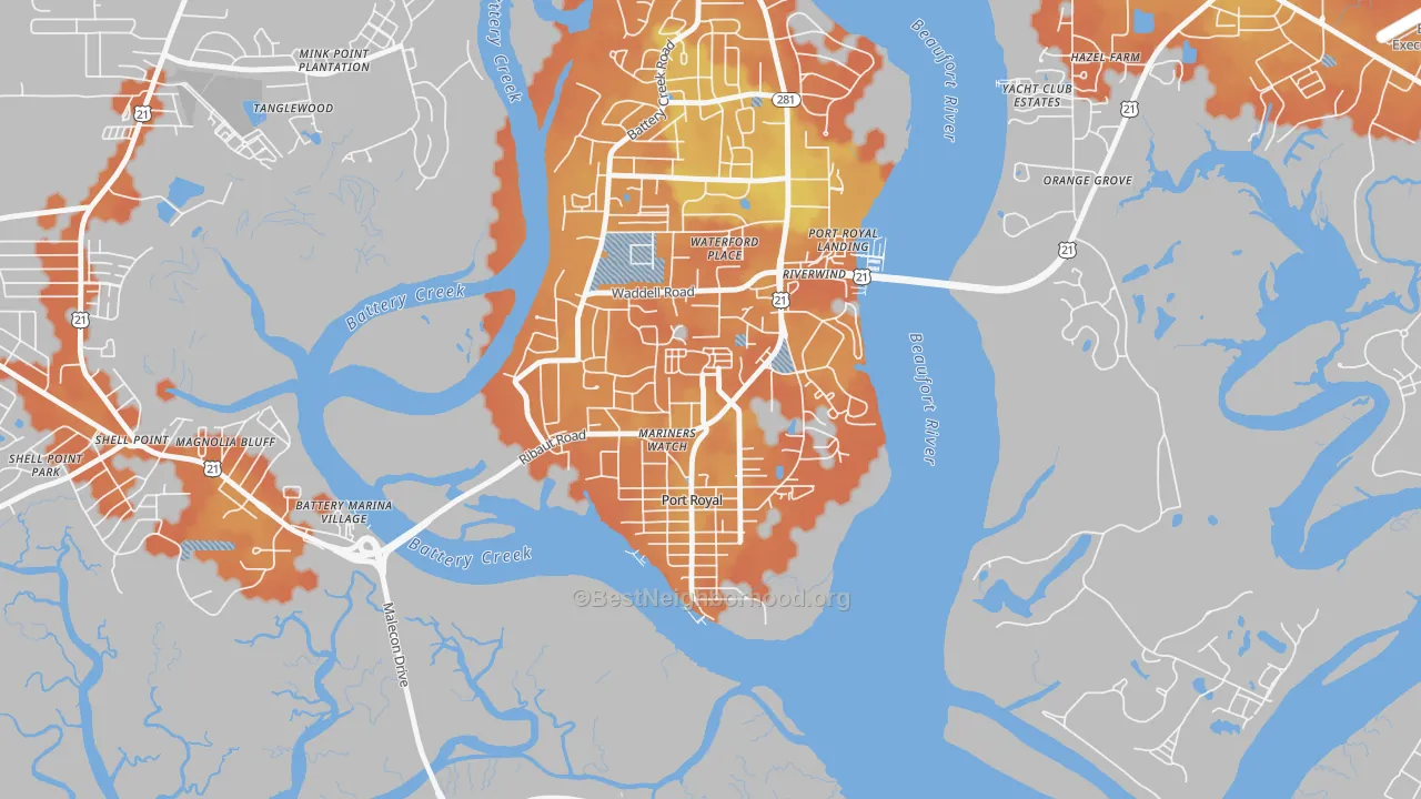 Bike Grade map of 29935, SC