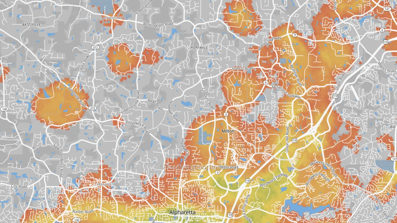 Bike Grade map of 30004, GA