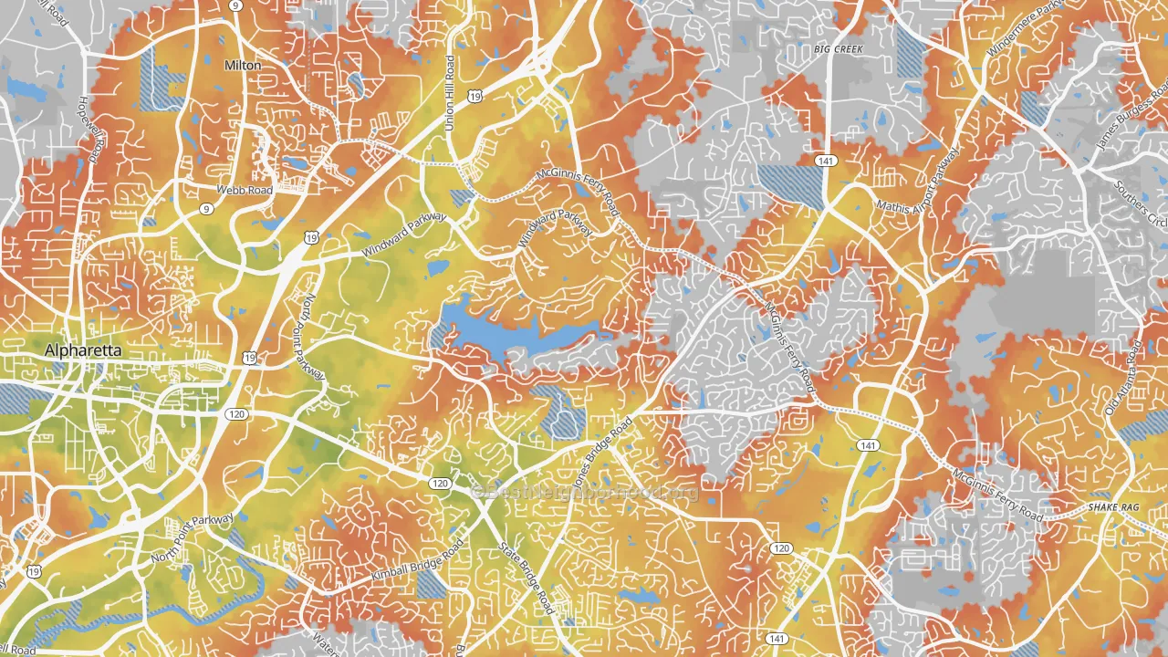 Bike Grade map of 30005, GA