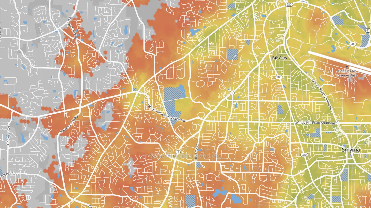 Bike Grade map of 30008, GA