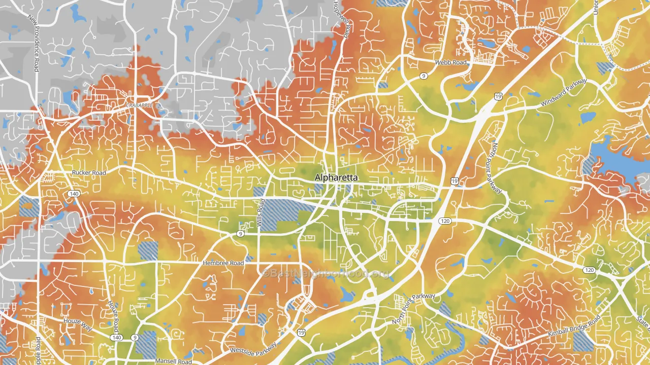 Bike Grade map of 30009, GA