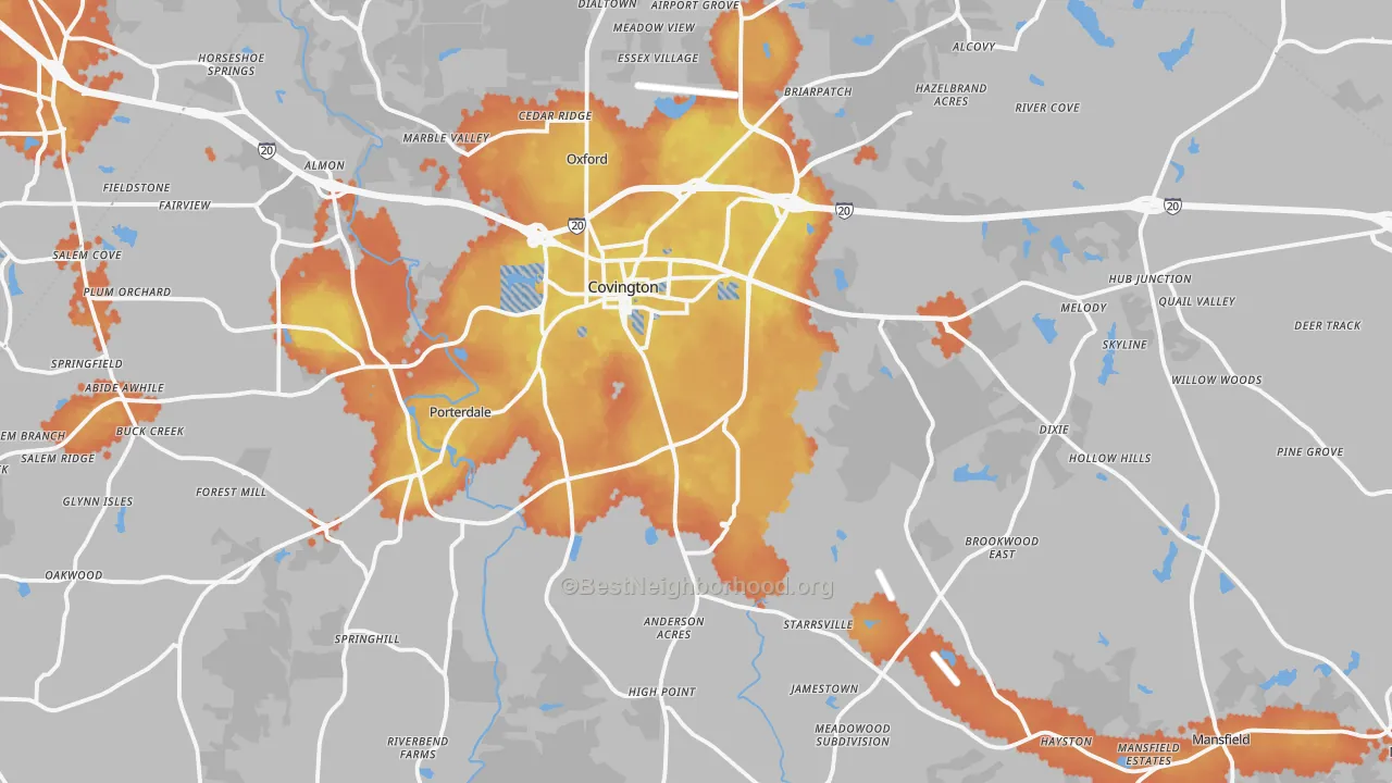 Bike Grade map of 30014, GA
