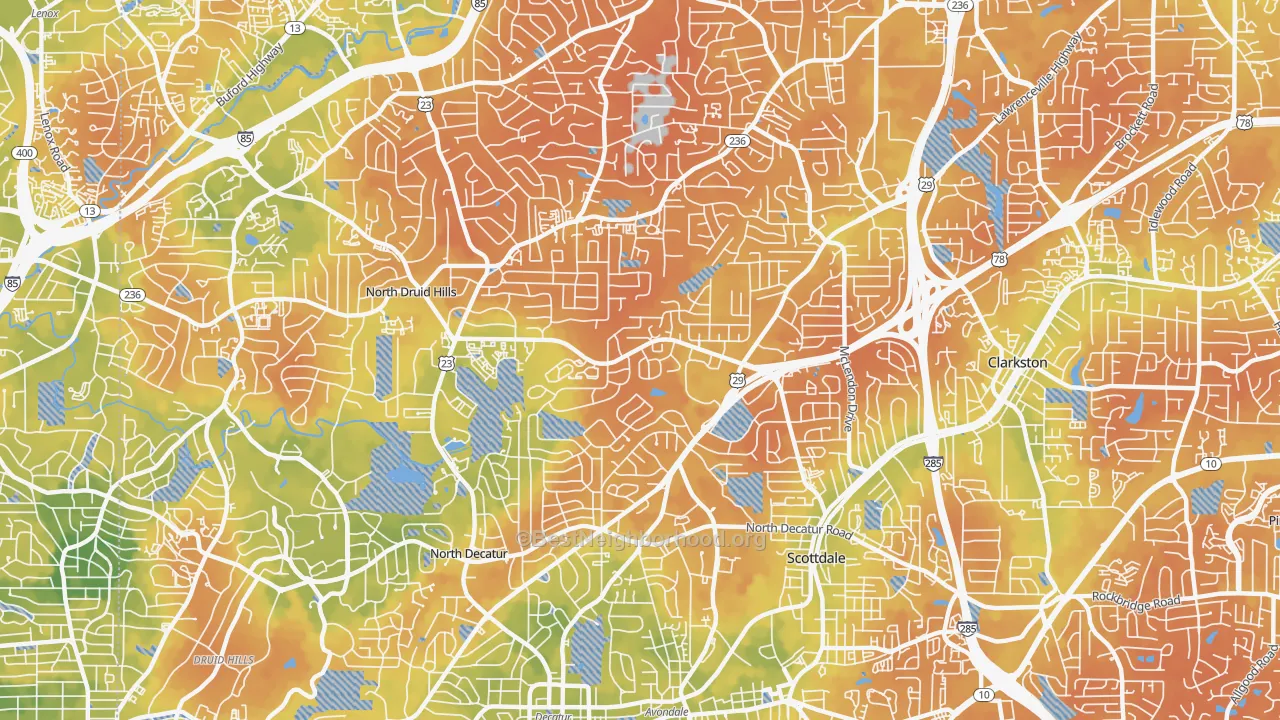 Bike Grade map of 30033, GA