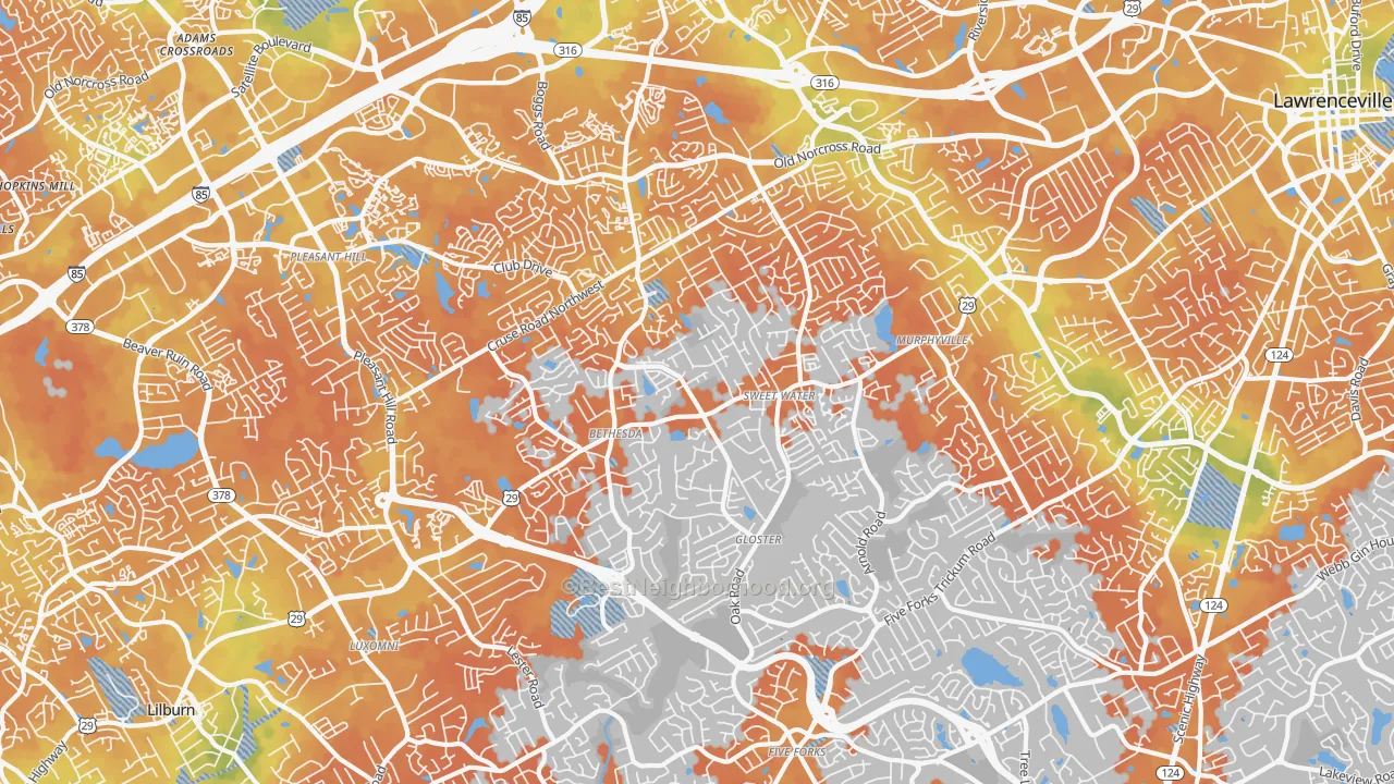 Bike Grade map of 30044, GA