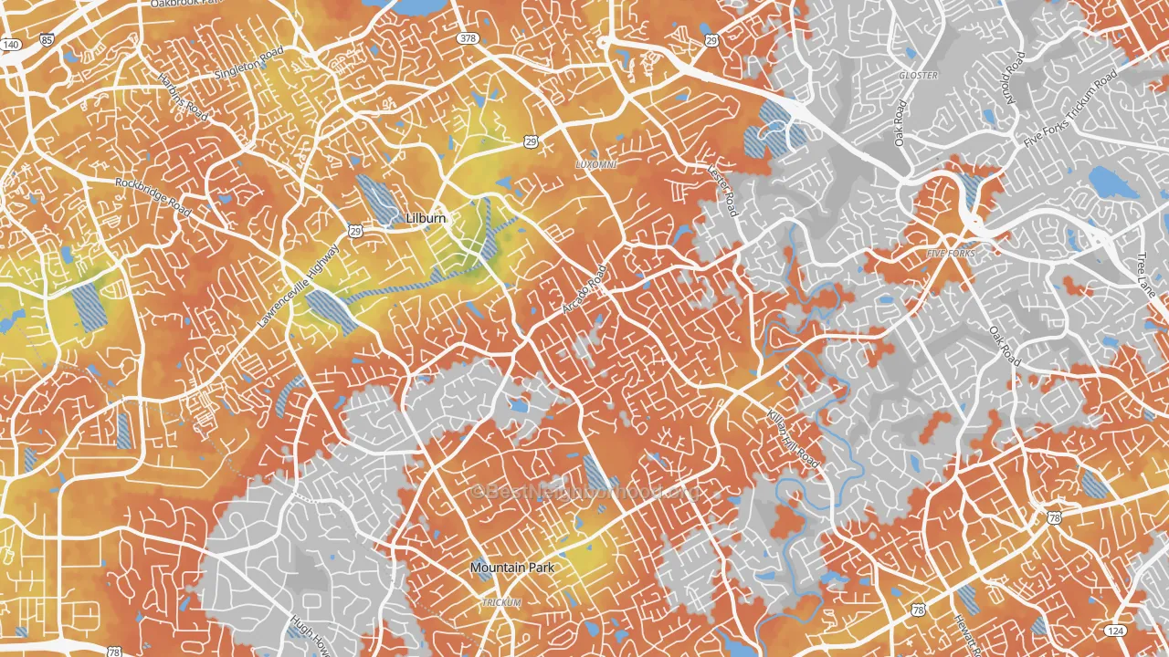 Bike Grade map of 30047, GA