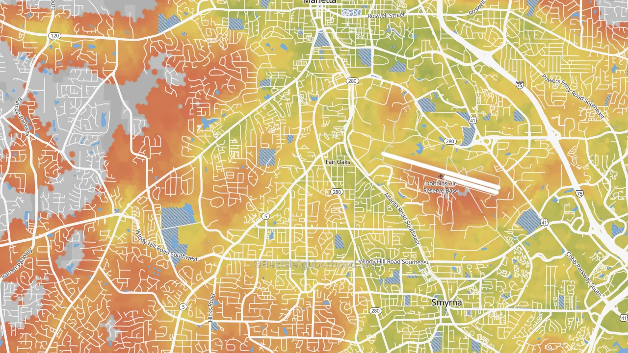 Bike Grade map of 30060, GA