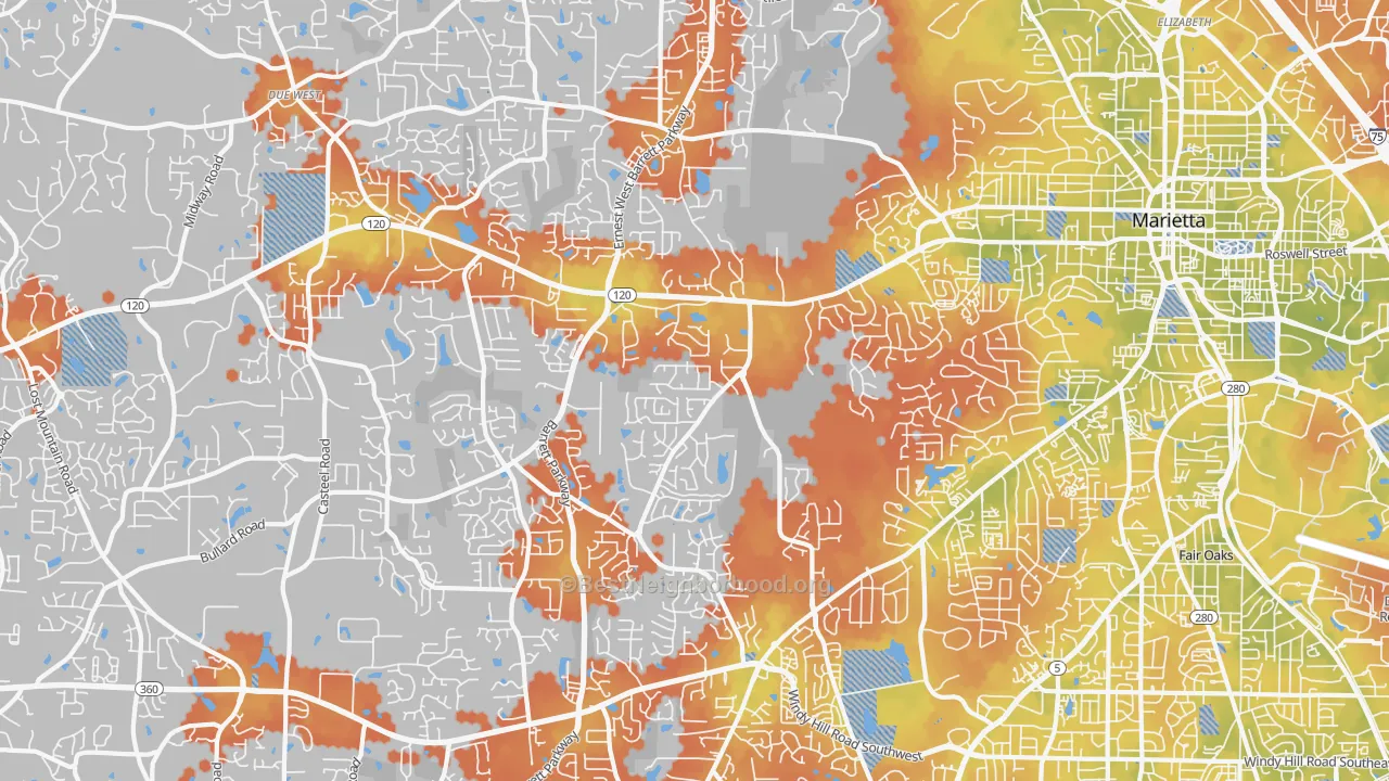 Bike Grade map of 30064, GA