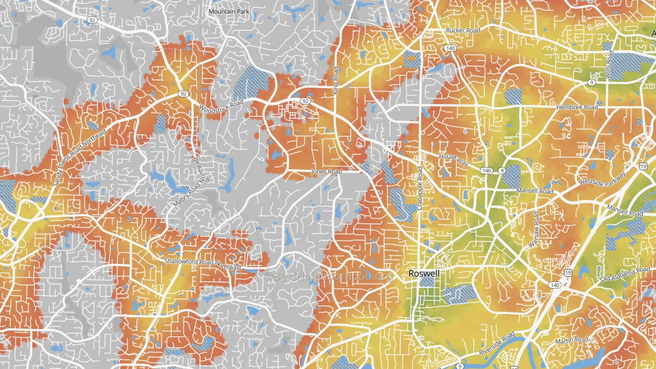 Bike Grade map of 30075, GA