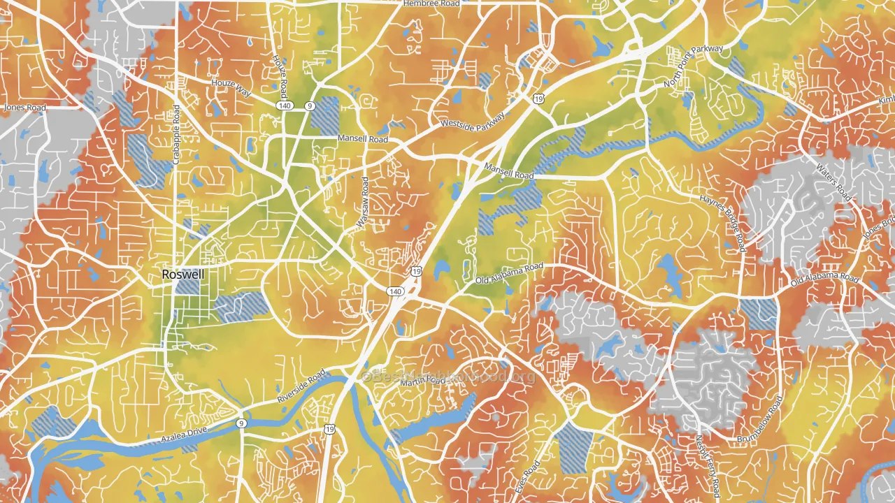 Bike Grade map of 30076, GA