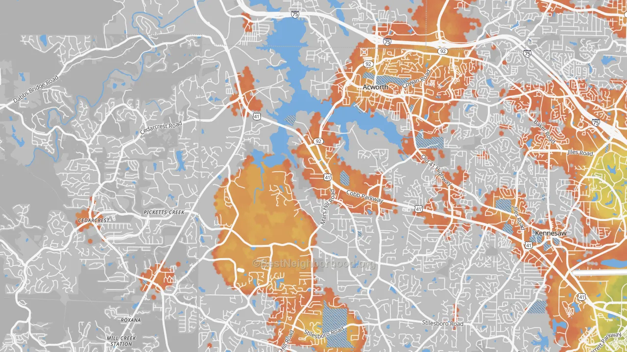 Bike Grade map of 30101, GA
