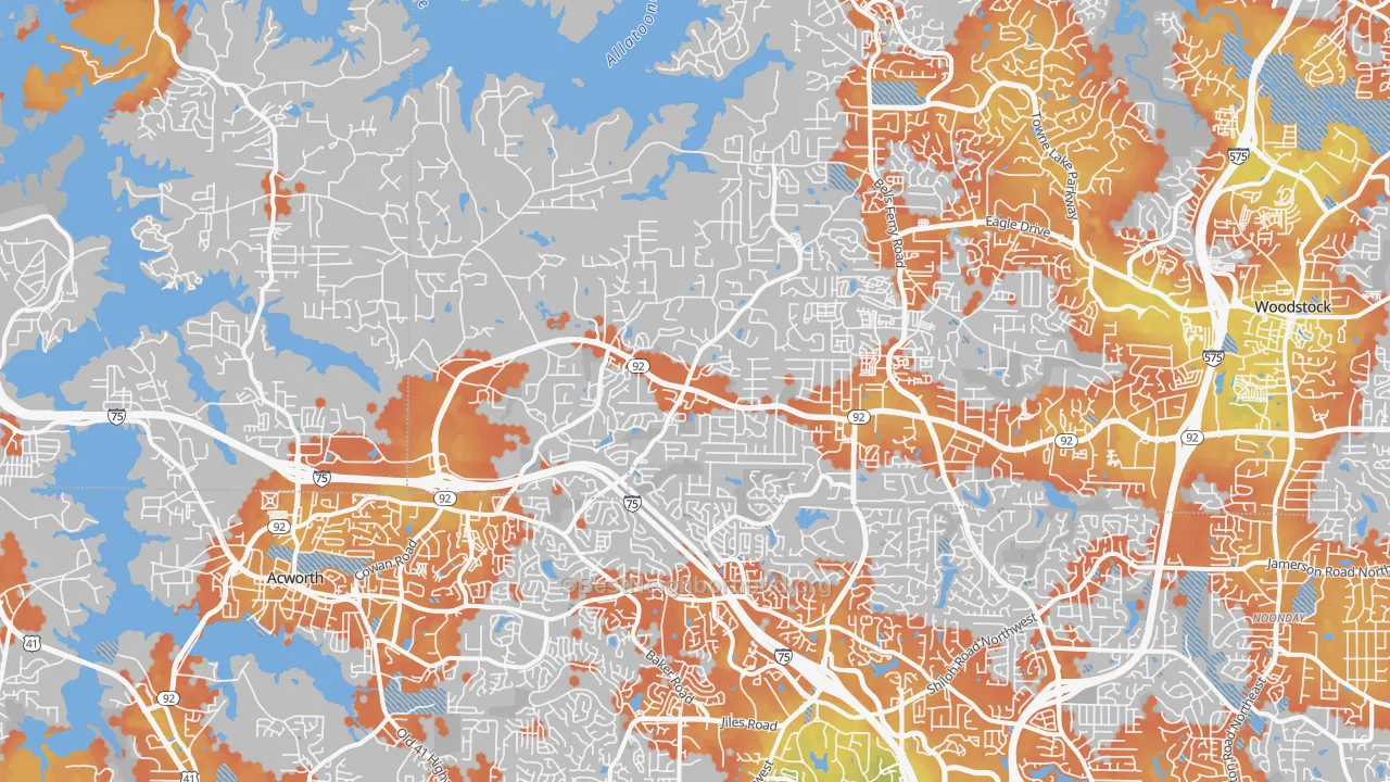 Bike Grade map of 30102, GA