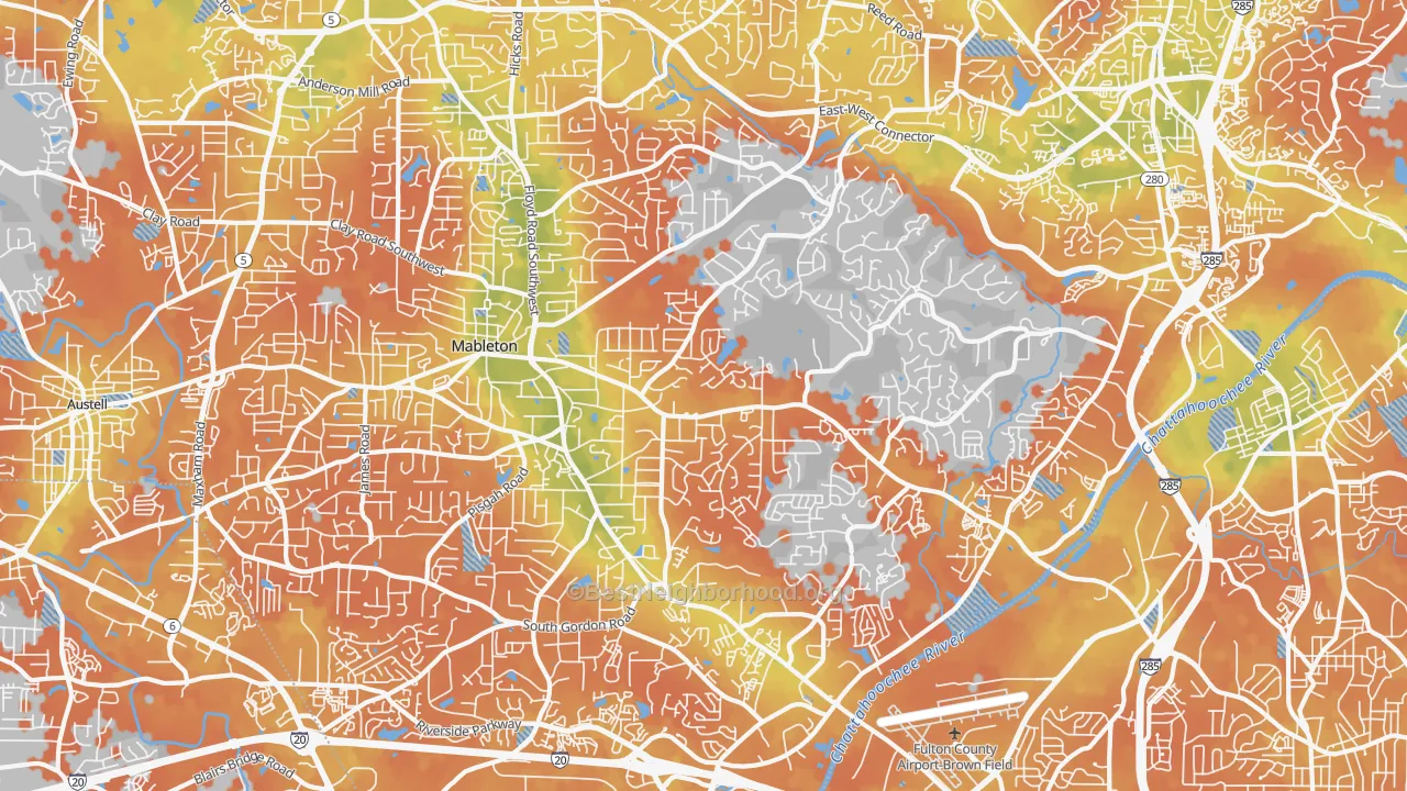 Bike Grade map of 30126, GA