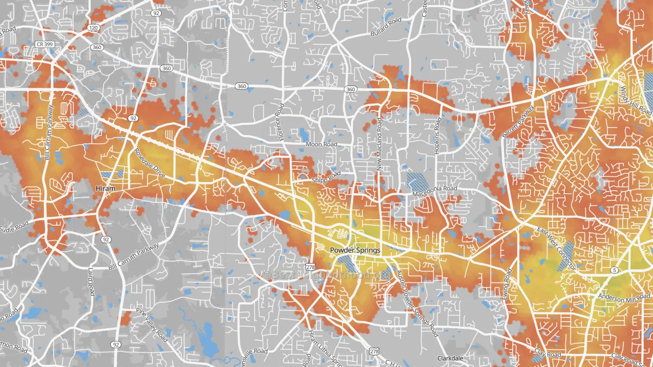 Bike Grade map of 30127, GA