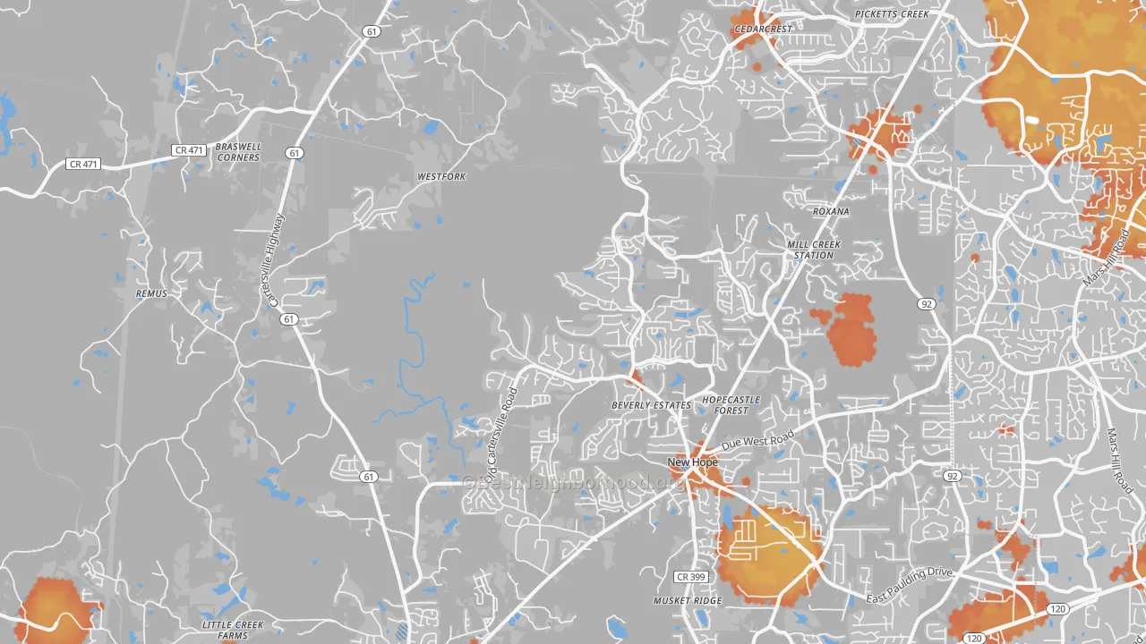 Bike Grade map of 30132, GA