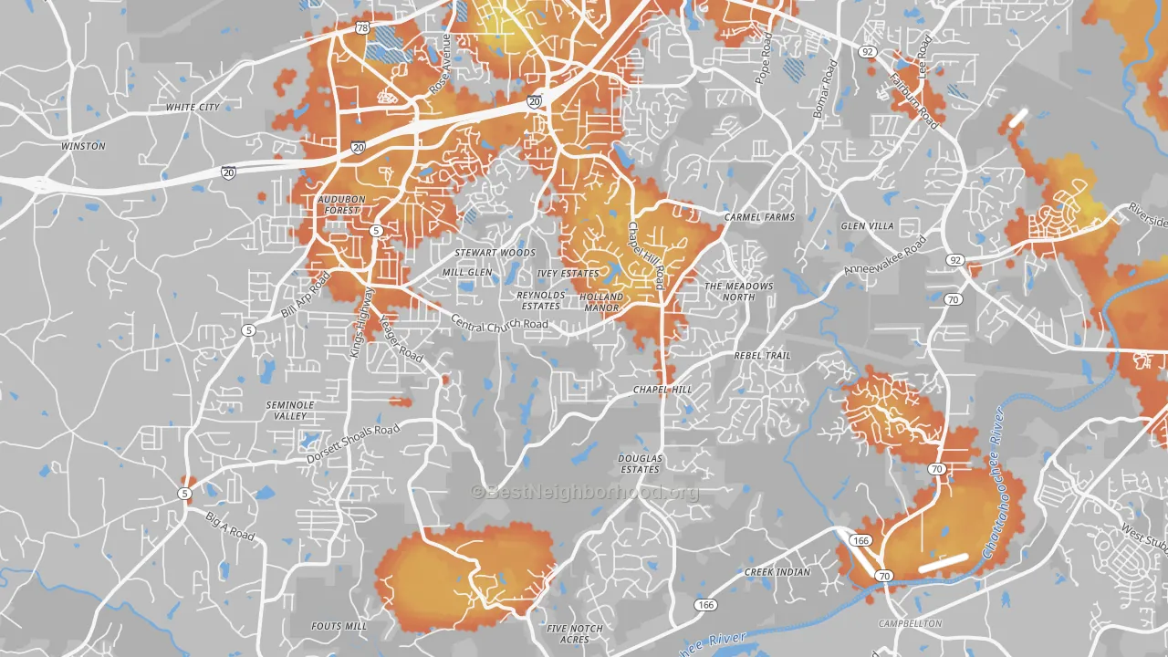 Bike Grade map of 30135, GA