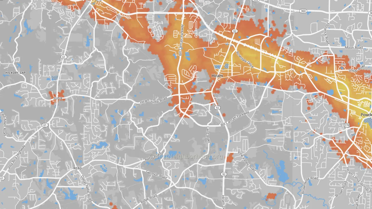 Bike Grade map of 30141, GA