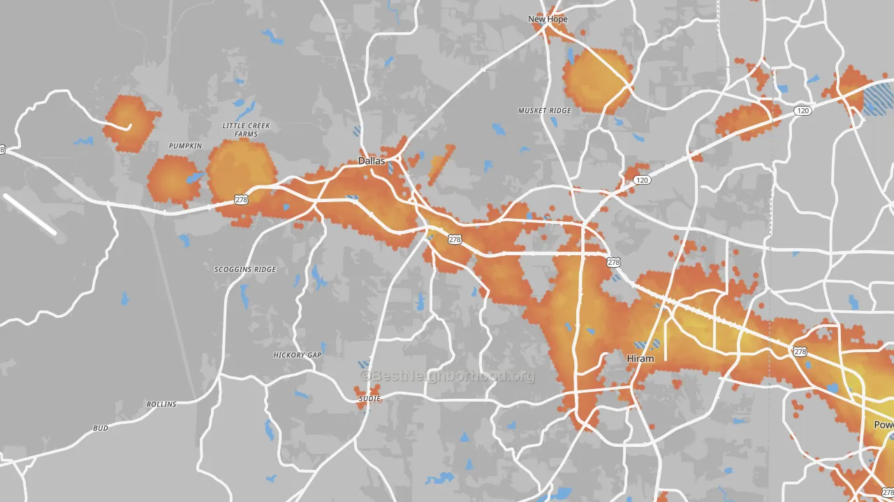 Bike Grade map of 30157, GA
