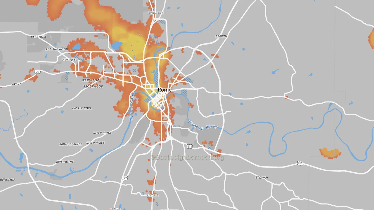 Bike Grade map of 30161, GA