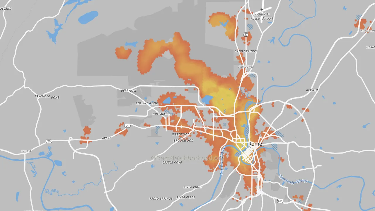 Bike Grade map of 30165, GA