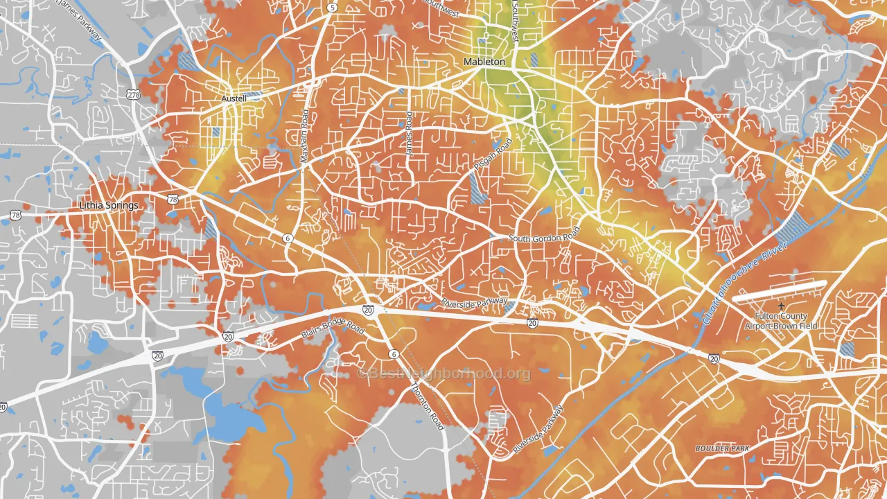 Bike Grade map of 30168, GA