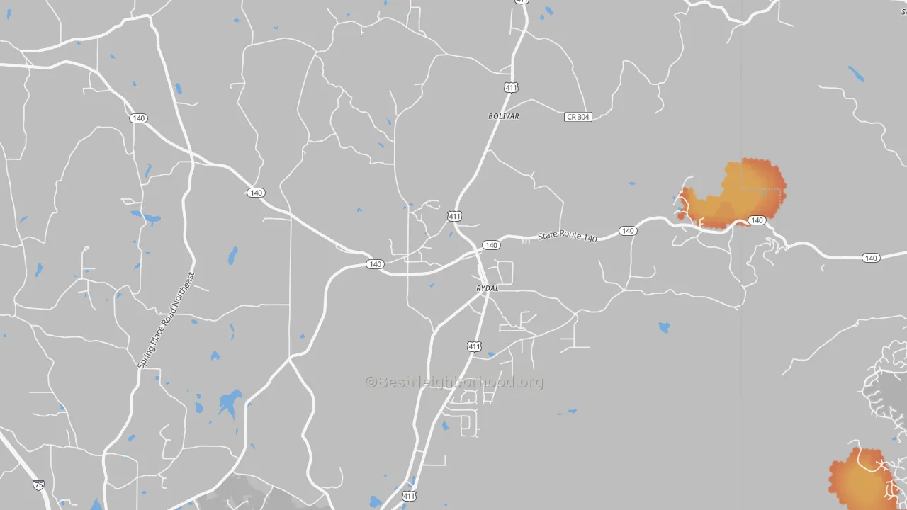Bike Grade map of 30171, GA