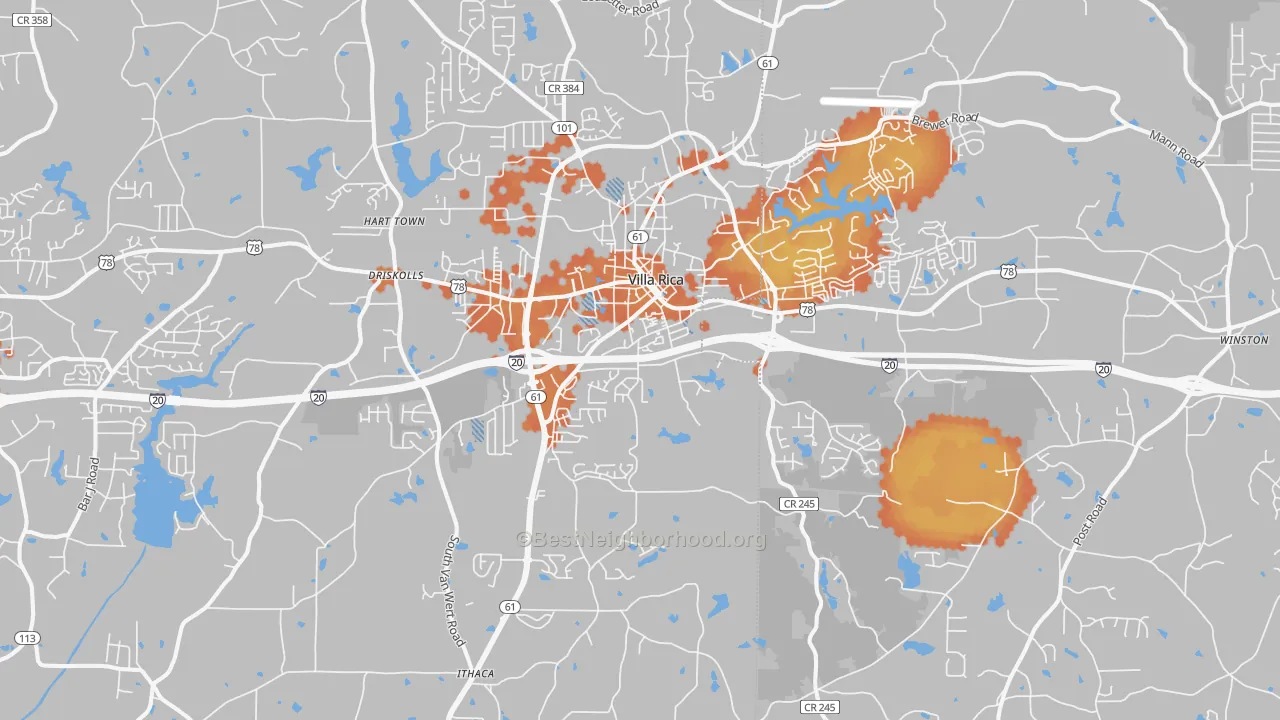 Bike Grade map of 30180, GA