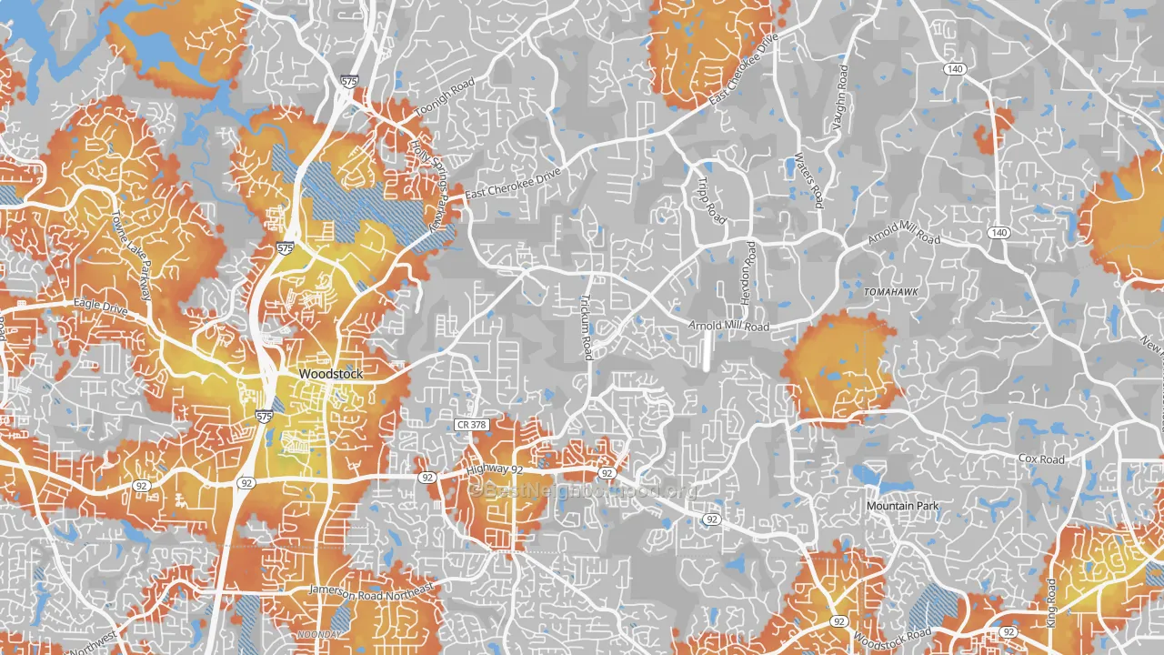 Bike Grade map of 30188, GA