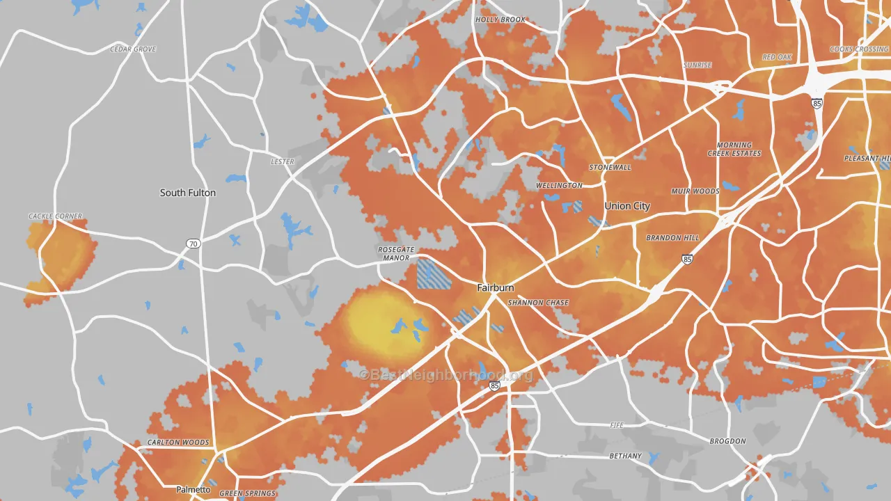 Bike Grade map of 30213, GA