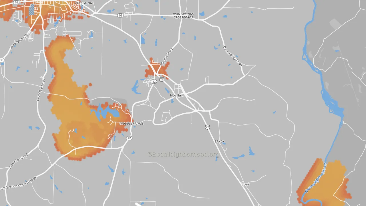 Bike Grade map of 30216, GA