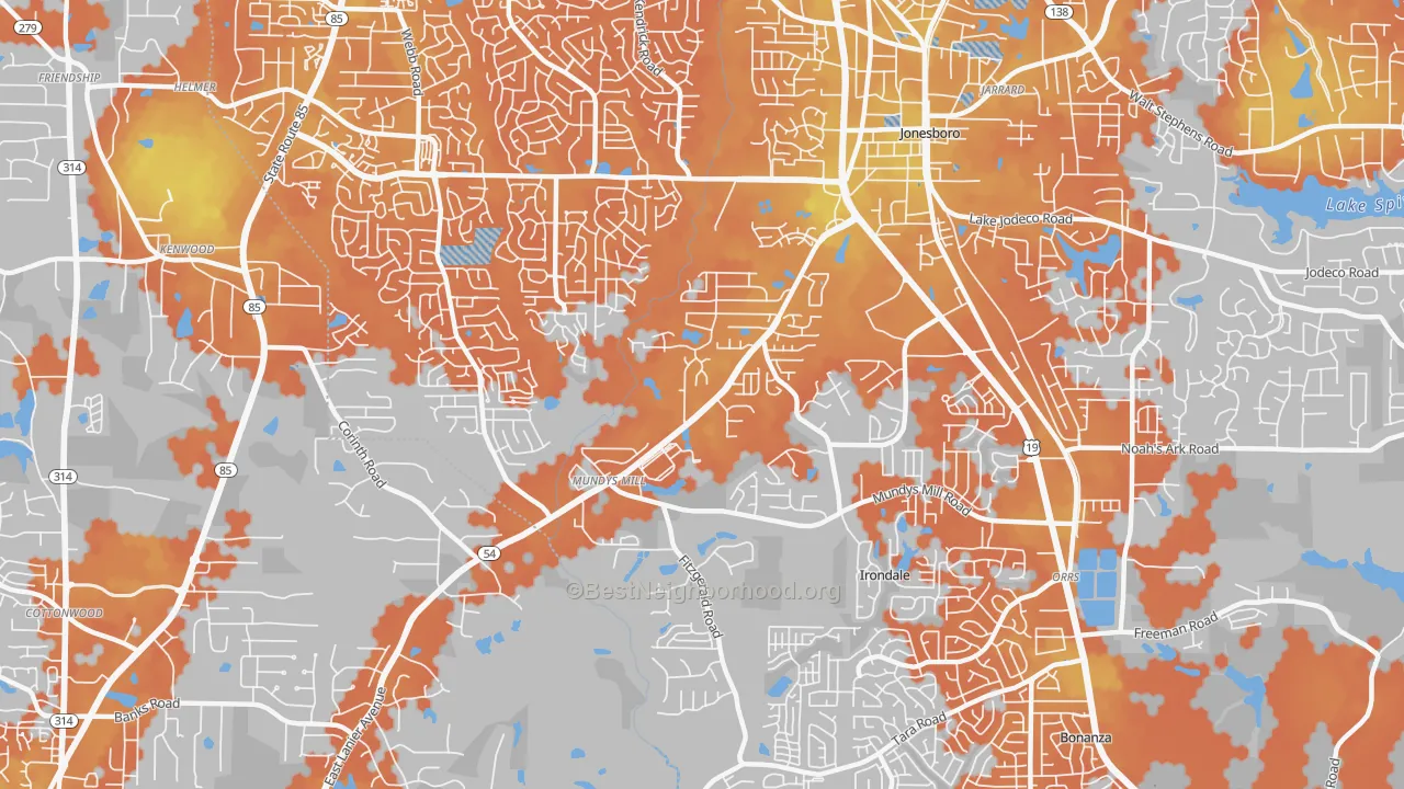 Bike Grade map of 30238, GA