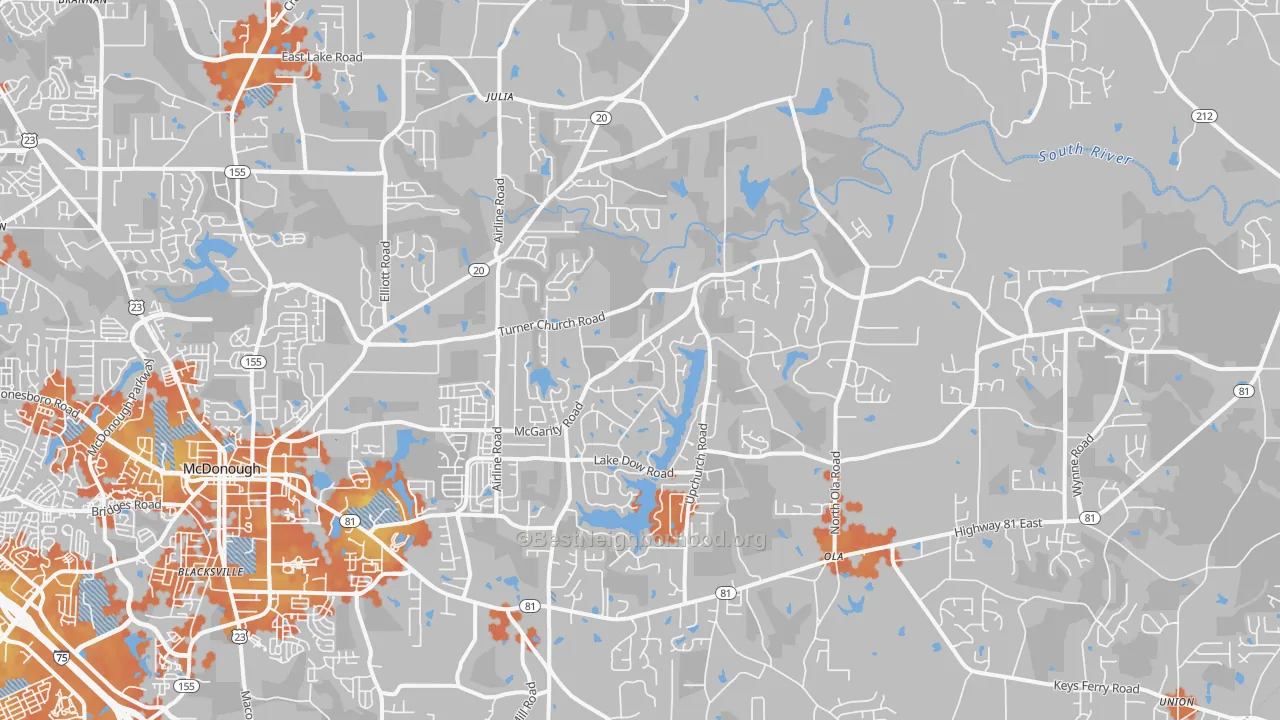 Bike Grade map of 30252, GA