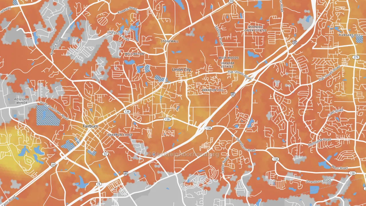 Bike Grade map of 30291, GA