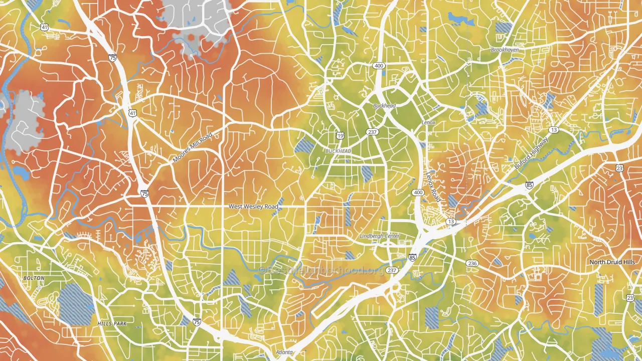 Bike Grade map of 30305, GA