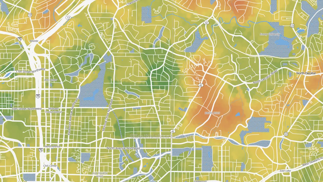 Bike Grade map of 30306, GA