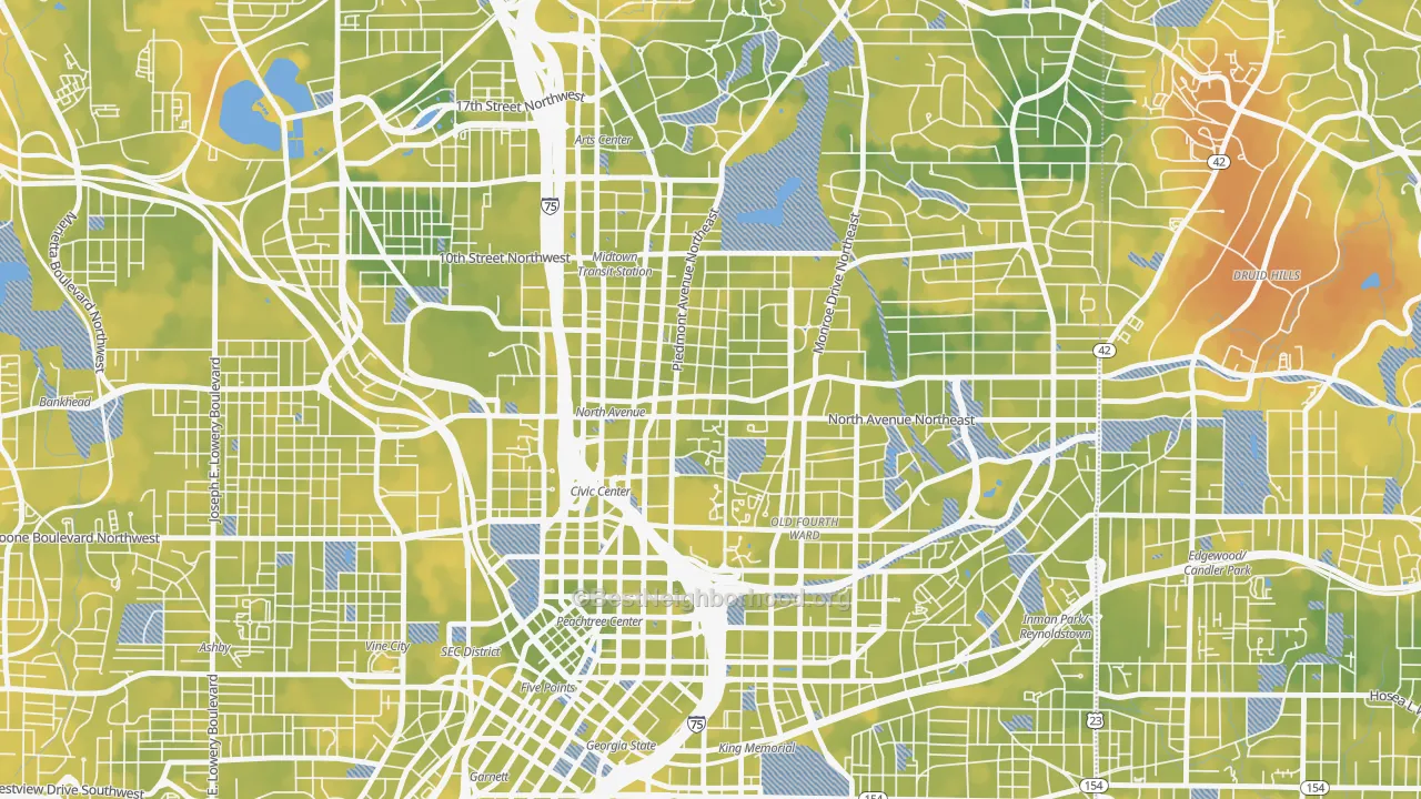 Bike Grade map of 30308, GA