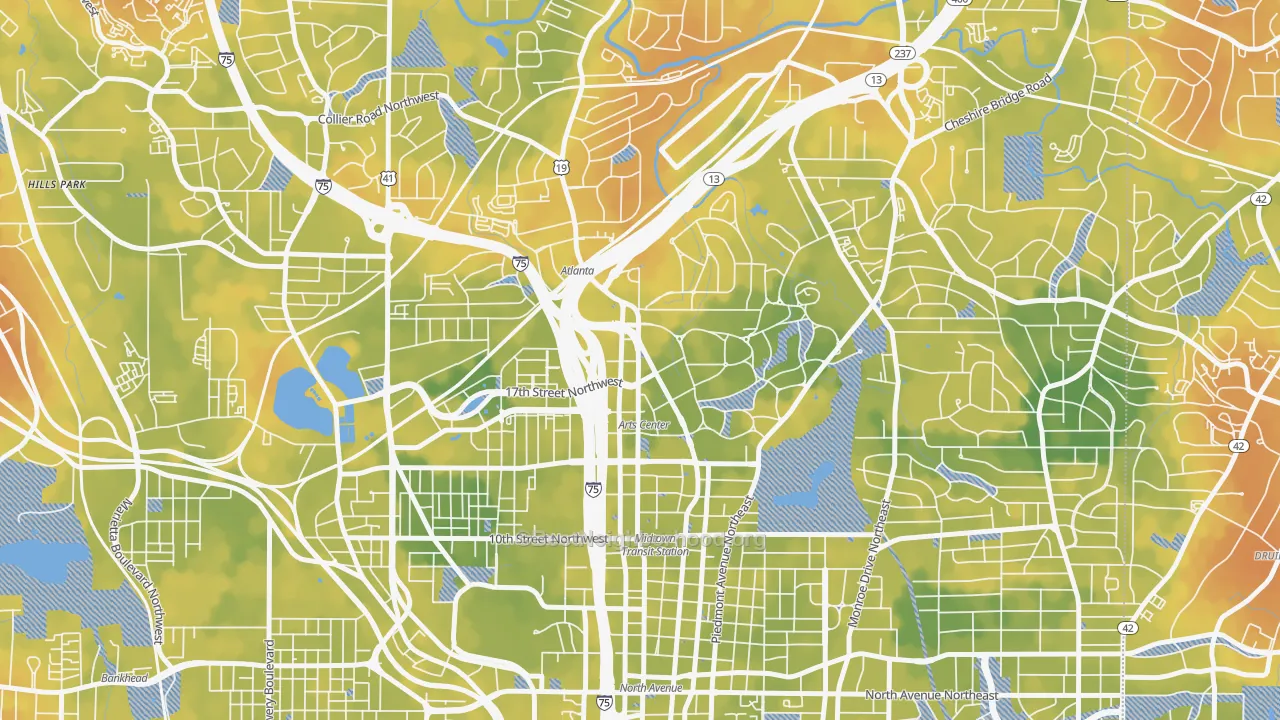 Bike Grade map of 30309, GA