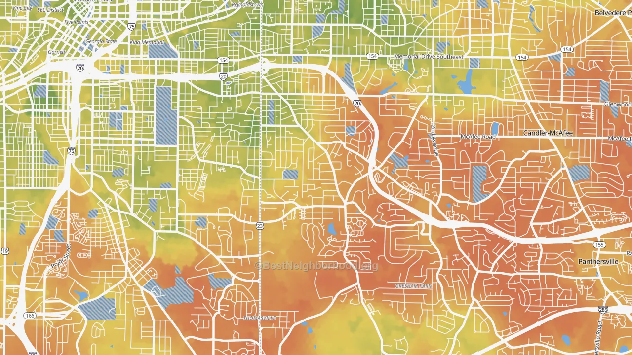 Bike Grade map of 30316, GA