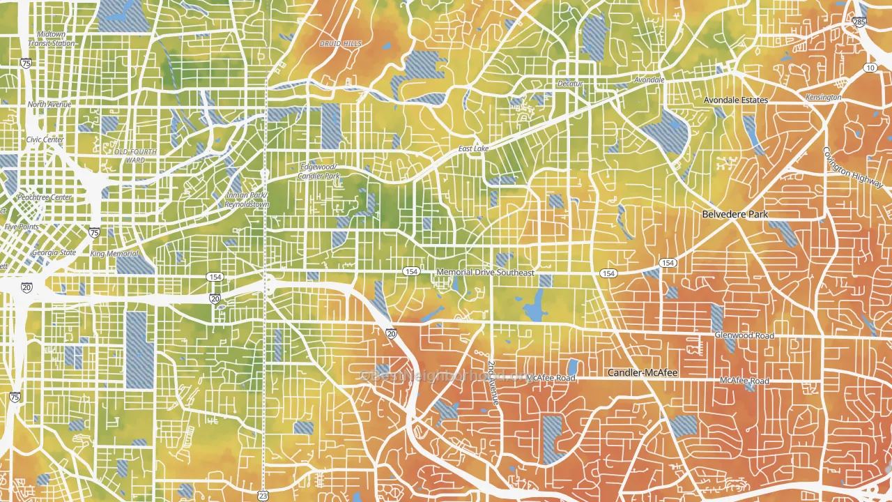 Bike Grade map of 30317, GA