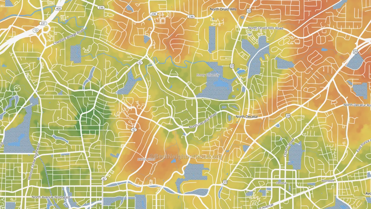 Bike Grade map of 30322, GA