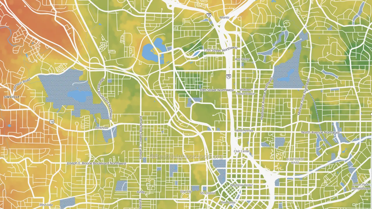 Bike Grade map of 30332, GA