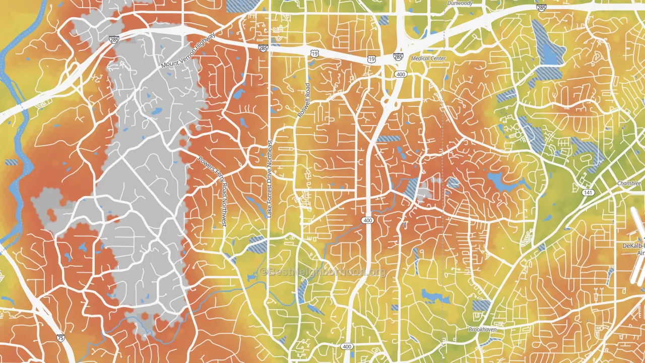 Bike Grade map of 30342, GA