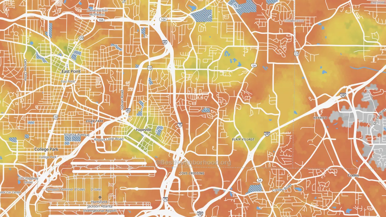 Bike Grade map of 30354, GA