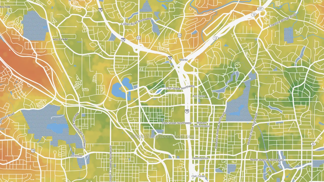 Bike Grade map of 30363, GA