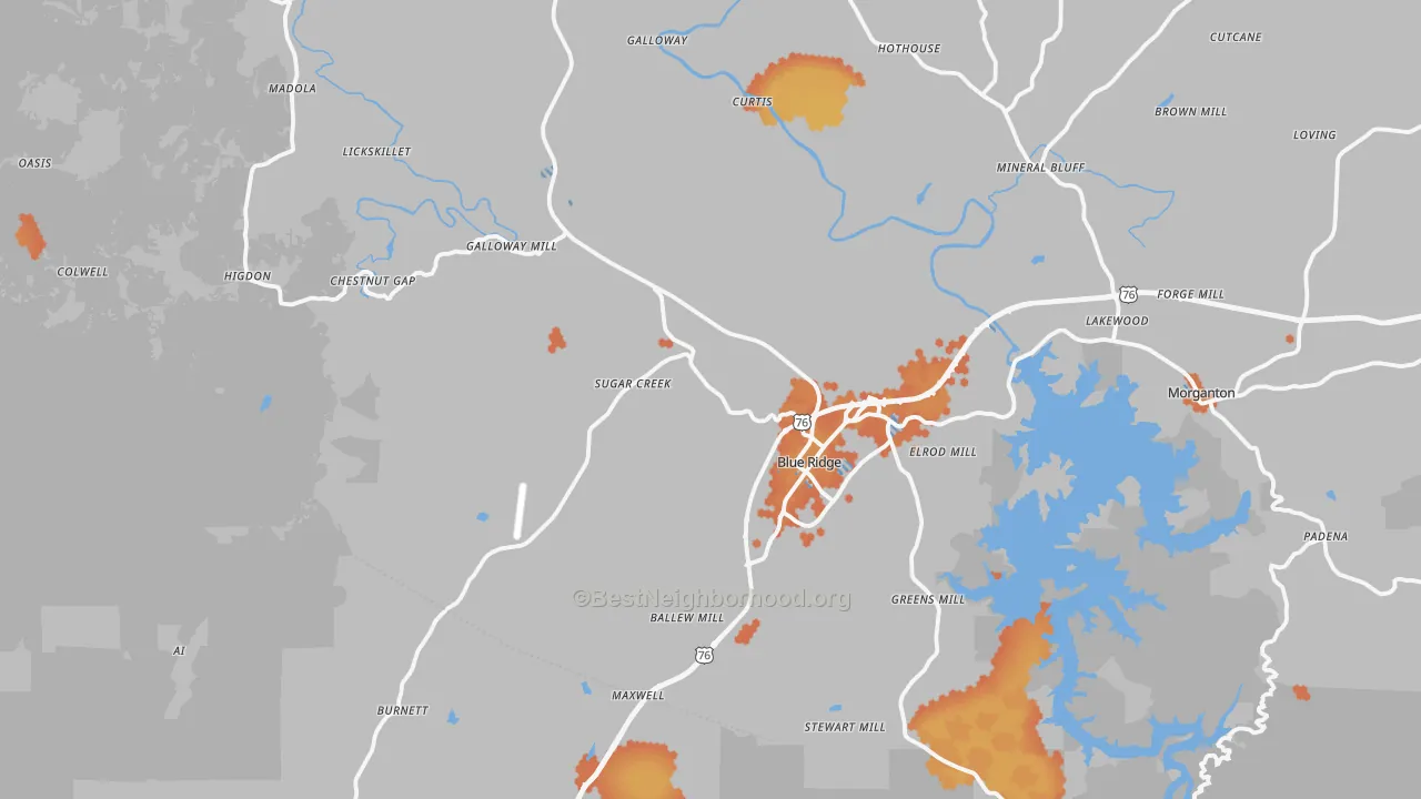 Bike Grade map of 30513, GA