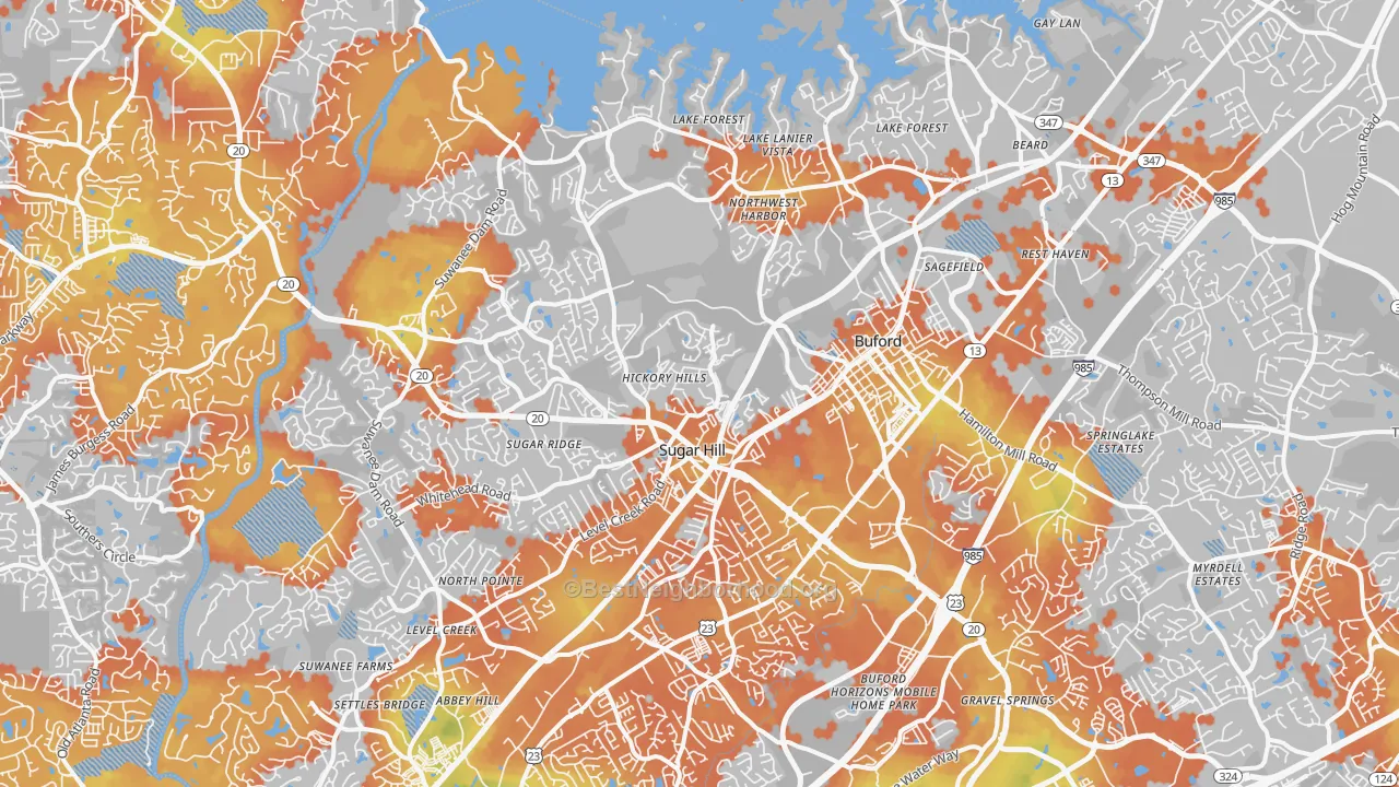 Bike Grade map of 30518, GA
