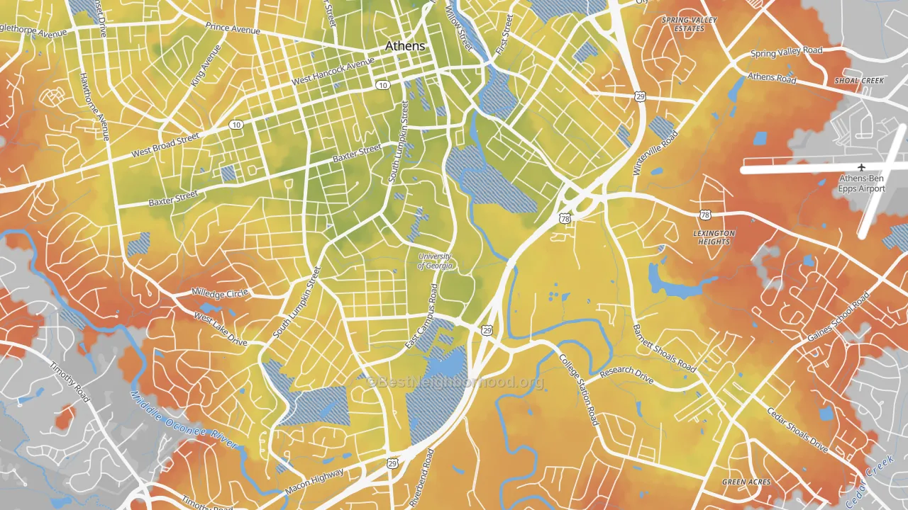 Bike Grade map of 30602, GA