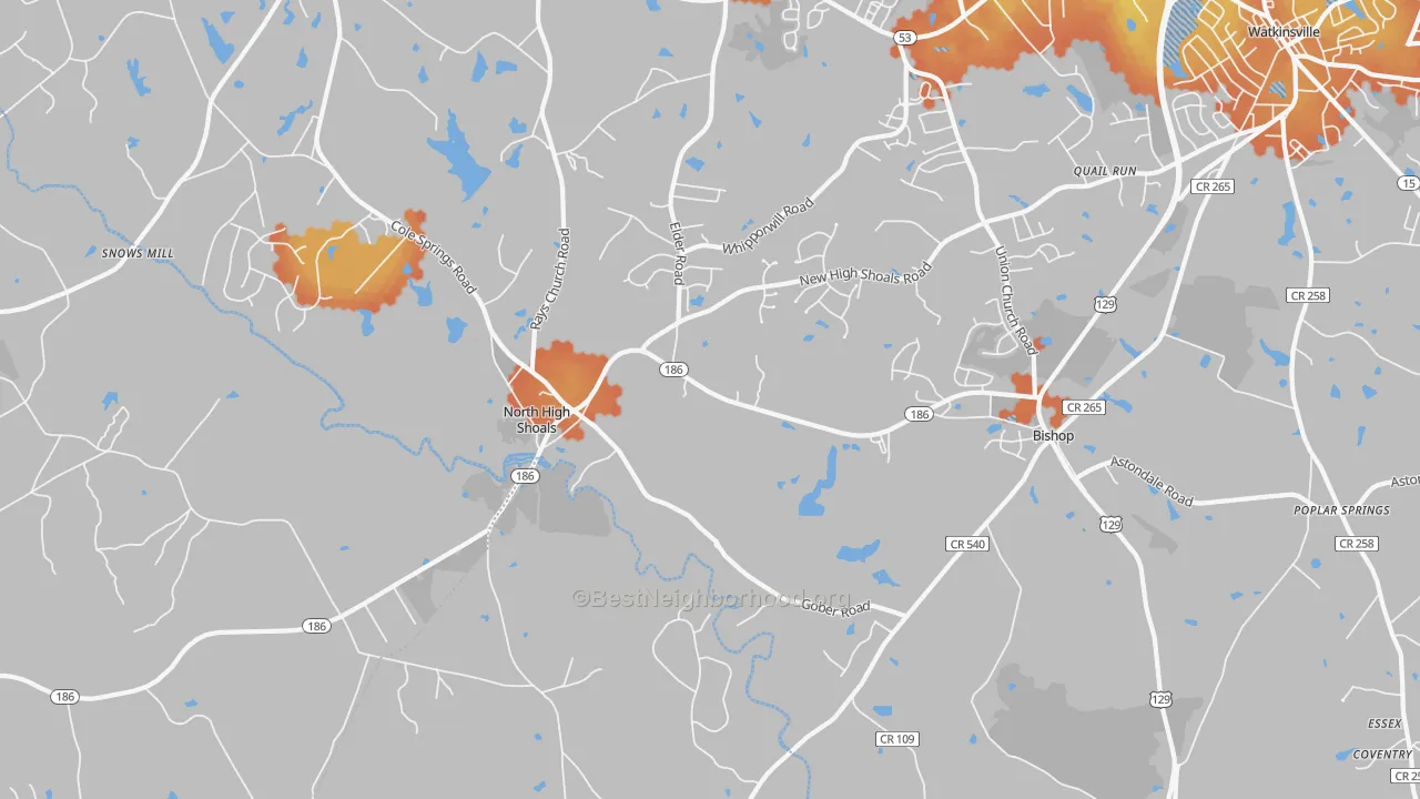 Bike Grade map of 30621, GA